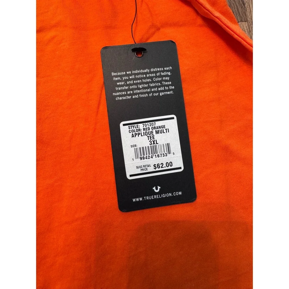 True Religion Mens Red Orange Applique Multi Logo T-Shirt 3XL 701207 New